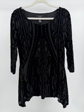 Style & Co. Black Burnout Velvet 3/4 Sleeve Tunic Top, Women's Large Petite
